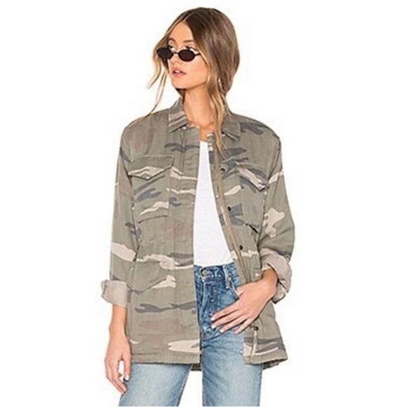 Rails Camo Linen Whitaker Faux Fur Army Green Utility Jacket - Picture 1 of 11